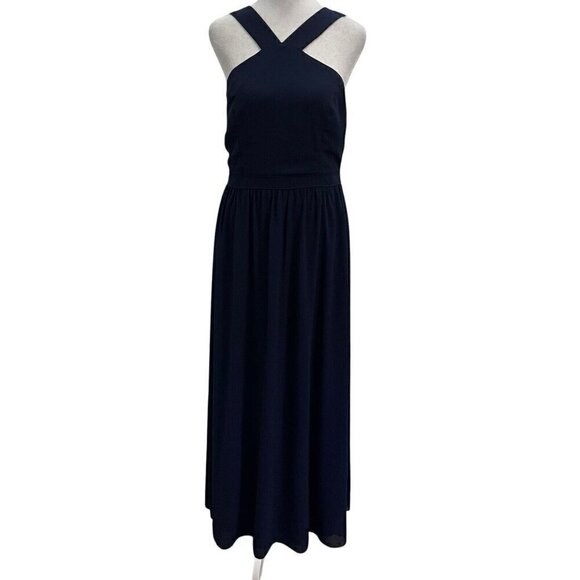 Lulus Dresses & Skirts - Lulus Georgette Chiffon Halter-Neck Sleeveless Maxi Dress Navy Blue size Large